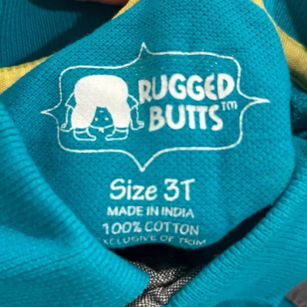 RuggedButts Boys 3T Palm Tree Polo Shirt Teal Tropical Pocket